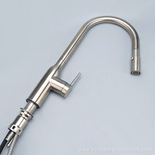 Brushed stainless steel pull faucet